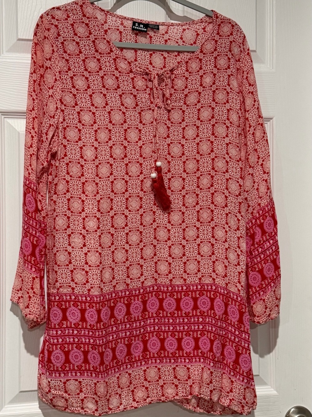 Pink & Red Printed Women's Tunic Top